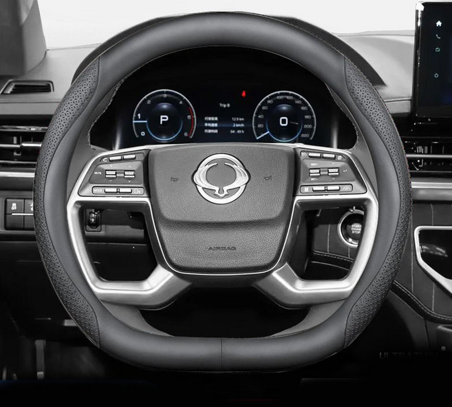 쌍용 전차종 호환 프리미엄 나파 가죽 카본 핸들커버, D컷(S-02), 블랙 엠보