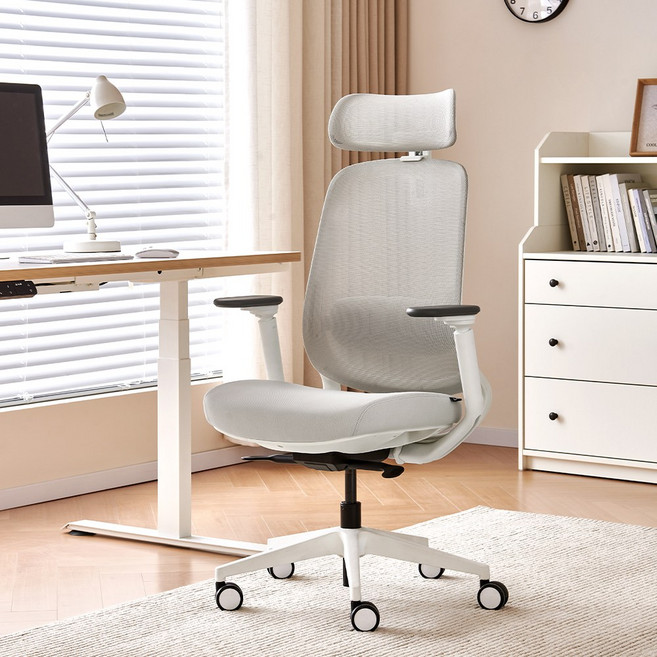 아우스 DS03 메쉬 컴퓨터의자 사무실 사무용 학생 공부 게이밍 중역 책상 의자, 화이트
