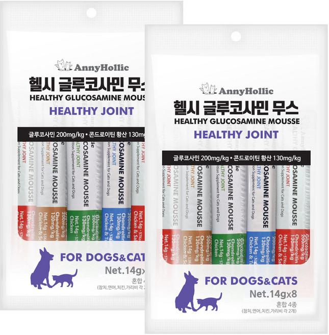 애니홀릭 반려동물 헬시 글루코사민 무스 영양제 4종, 8회분, 뼈/관절강화, 2개