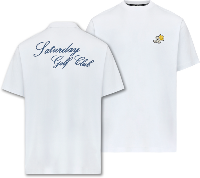 깔롱 60수 코튼 하프넥 레터링 반팔 티셔츠 남녀공용 골프복 골프웨어