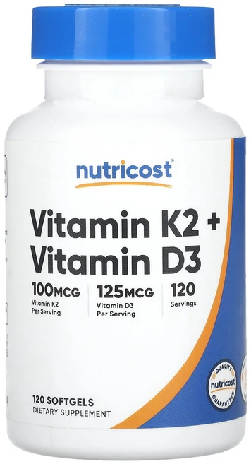 Nutricost 비타민K2 + 비타민D3 소프트젤 120정, Nutricost비타민K2비타민D3소프트젤120정, 1개 - 쿠팡