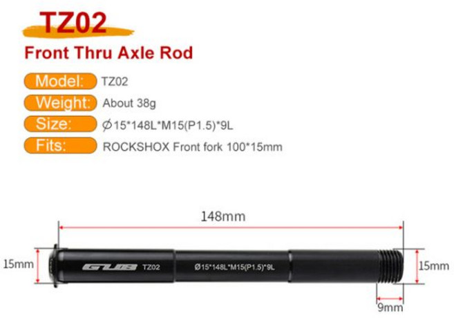 자전거 부품 GUB 샤프트 스루 액슬 로드 MTB 로드 프론트 리어 휠 허브 포크 꼬치 12x100 12x142 12x148 15x100 110mm 부스트, TZ02 Front Rod, 1개