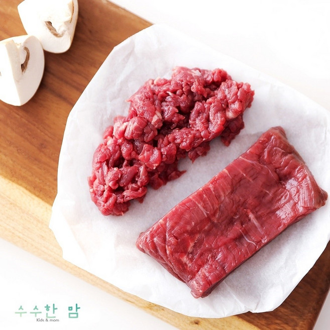수수한맘 국내산 소고기안심 이유식 숙성 아기 냉장 300g 돌아기 다짐육 구이용 스테이크용, 5.안심슬라이스 구이용500g(1~2cm), 1개