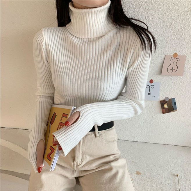 여성 터틀넥 니트 카디건 긴팔니트