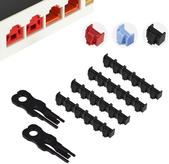 데이타키퍼 LAN 랜포트락 키2개+잠금알24개세트 블랙 블루 레드 잠금장치 물리적보안, 1cm, 24개, 01 블랙