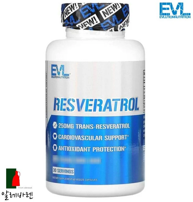 EVLution뉴트리션 레스베라트롤 250mg 60베지 캡슐, 1개, 60정 - 쿠팡