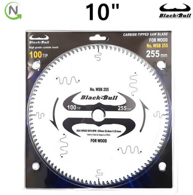 블랙불 원형톱날 목재용 10인치 100날 스킬날 목공용 테이블쏘 각도절단기날 255mm 팁쏘 목공날 목재날, 1개