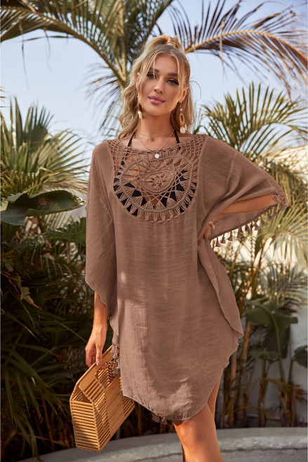 POMTOR 해외여행 대형 비치 가운 원피스, 커피색