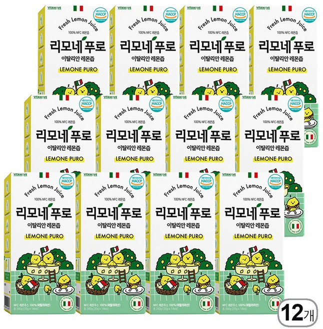 PnC _ 리모네푸로 이탈리아 유기농 레몬즙 원액 100% 스틱 생레몬착즙 리얼착즙 디톡스 NFC 14포, 12개