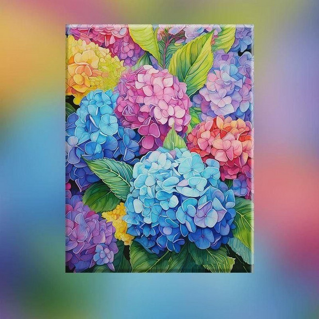 색채움 명화 그리기 세트 퍼플 작약 꽃 유화 DIY 캔버스 그림 취미 키트 No.514290, 40x50cm 우드틀 캔버스, 수국 J, 물감 + 오일용 캔버스 + 브러쉬 + 벽걸이못, 1개