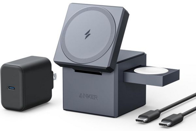 Anker MagSafe 충전 스탠드 iPhone 16 무선 충전기 MagSafe가 있는 3-in-1 큐브 15W 접이식 고속 16/15/14/13 Apple Watch, Phantom Gray