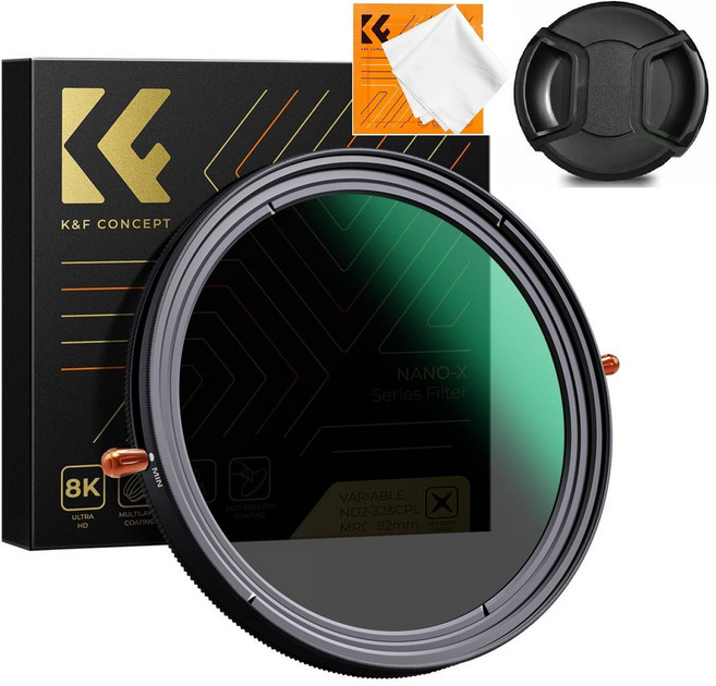 K&F Concept 86mm NANO-X 가변 ND2-32+CPL 2-in-1 필터 (융/캡포함) ND2-ND32+CPL Fader Filter + Cap/Cloth, 1개