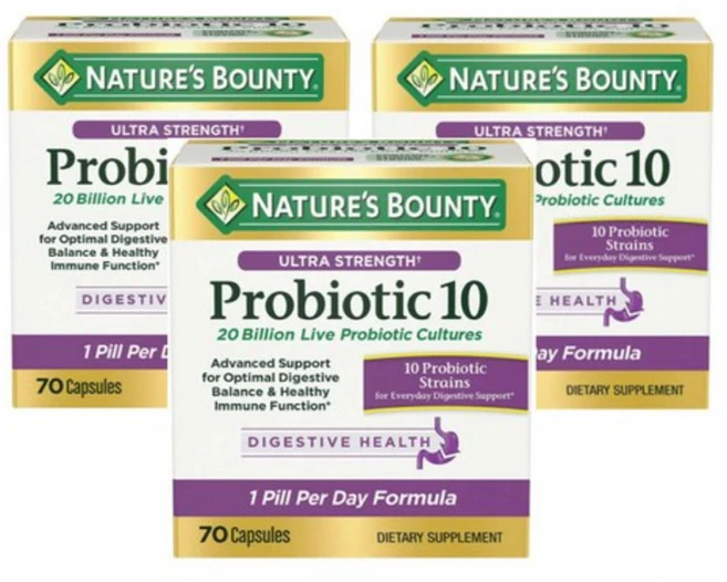 네이처스 바운티 프로바이오틱 유산균 70정 Nature's Bounty Ultra Strength Probiotic 10 70 C, 3개 - 쿠팡