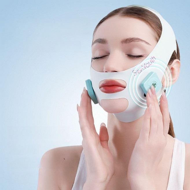 EMS 마사지기 홈케어 얼굴리프팅 저주파 브이라인 탄력관리기, EMS 마스크, 회색