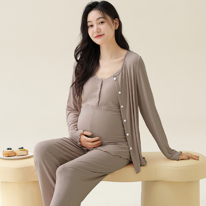 NUNUHANA 임산부 수유잠옷 3종 세트 부드러운 골지 홈웨어