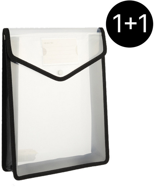 이지몰 버튼형 투명 A4 대용량 서류정리 파일가방 케이스 1+1, 2개, 블랙 세로형
