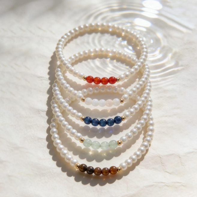 진주 천연원석 커플 팔찌 행운 소원성취 재물운