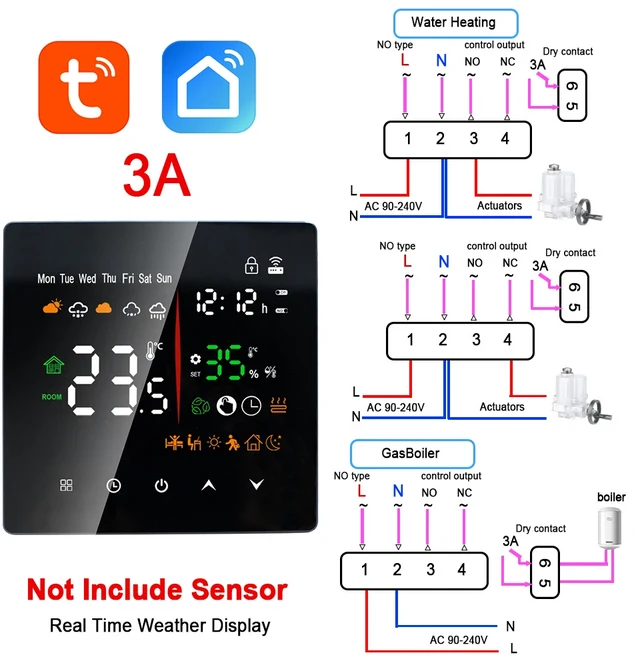Tuya WiFi 스마트 온도 조절기 전기 바닥 난방 물 가스 보일러 음성 원격 컨트롤러 구글 홈 알렉사용, 03 3A WIFI