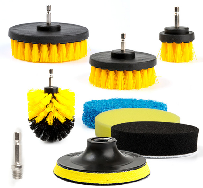 ZIO-BIZ 전동드릴 청소솔 8종 세트 / 전동드릴 청소브러쉬 전동청소솔 전동브러쉬 드릴브러쉬 수세미 화장실 욕실 바닥 청소도구 청소용품 타일청소, 혼합색상, 1세트