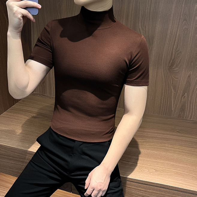 남성용 반폴라 반팔티 봄 여름 캐주얼 트렌드 이너 티셔츠 패션 상의 슬림 고급 쫄티 WMY