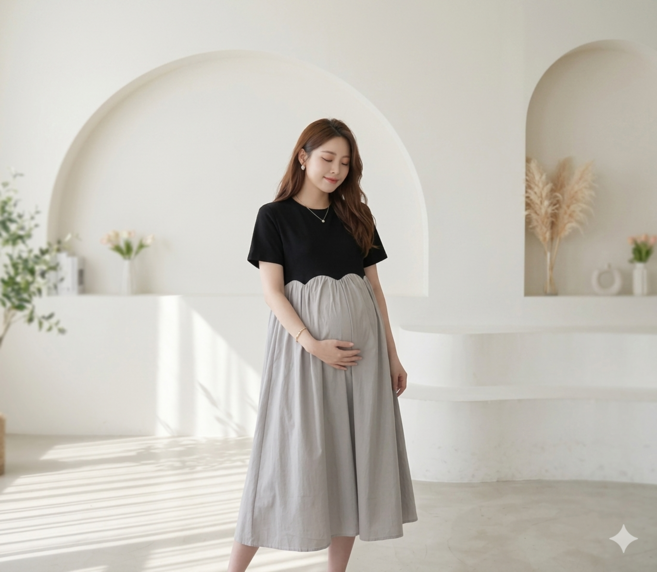 해피조이 빅사이즈 태교여행 임산부 롱원피스 반팔 임부복 원피스