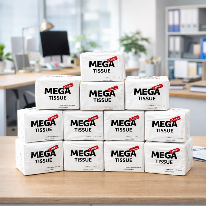 클린업 먼지없는 프리미엄 4겹 천연펄프 화장지 휴지 메가티슈 미니 각티슈, 12개, 130매