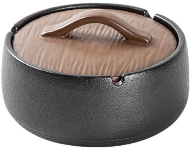 陶瓷帶蓋煙灰缸 復古多功能收納缸, 磨砂雅黑, 1個