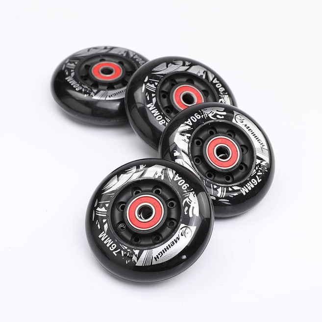 성인 인라인 스케이트 바퀴 스케이트 범용 액세서리 성인 인라인 스케이트 내마모성 브러시 스트리트 PU 플랫 휠, 블랙 76Mm (베어링)