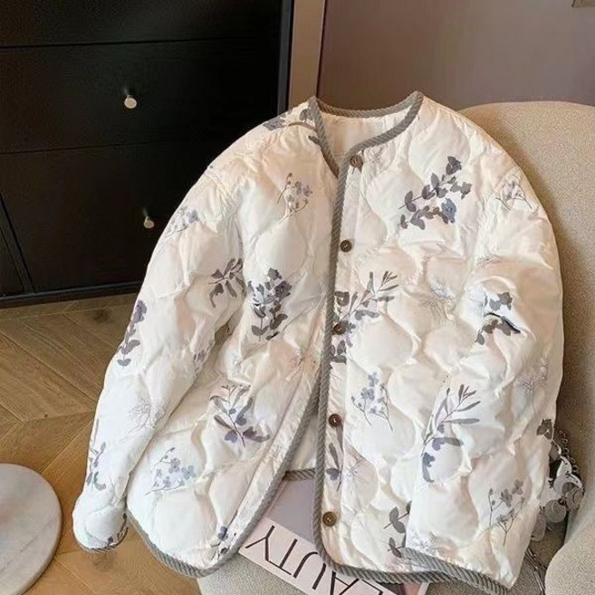 쌍천 플라워 라운드 패딩 코트 여 가을 겨울 빈티지 루즈핏으로 보온 재킷 패딩 W25121416