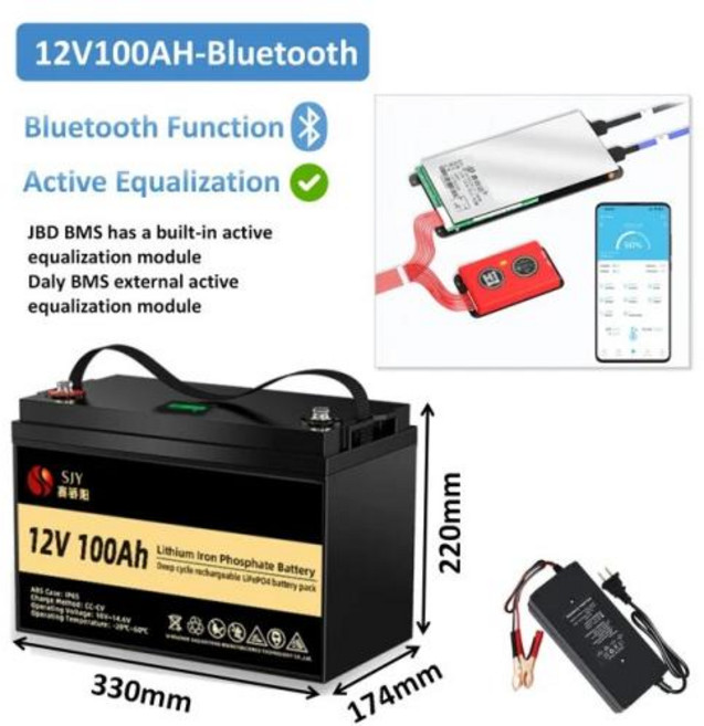 A등급 RV 에너지 저장 캠핑카 골프 카트 오프로드 배터리 리튬 Lifepo4 배터리 팩 12V 24V 48V 100AH 200AH 면세, 3) 12V100AH-Bluetooth, 1개