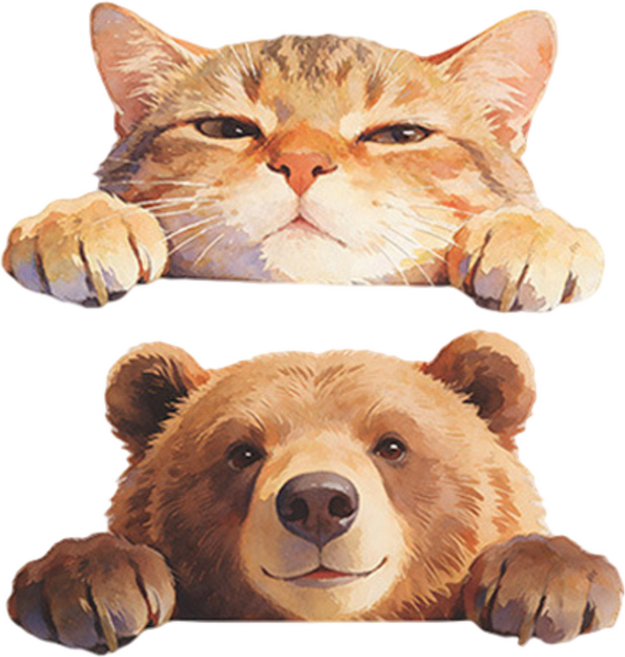 월간리빙 귀여운 동물 데코 창문 포인트 스티커, 곰돌이 고양이