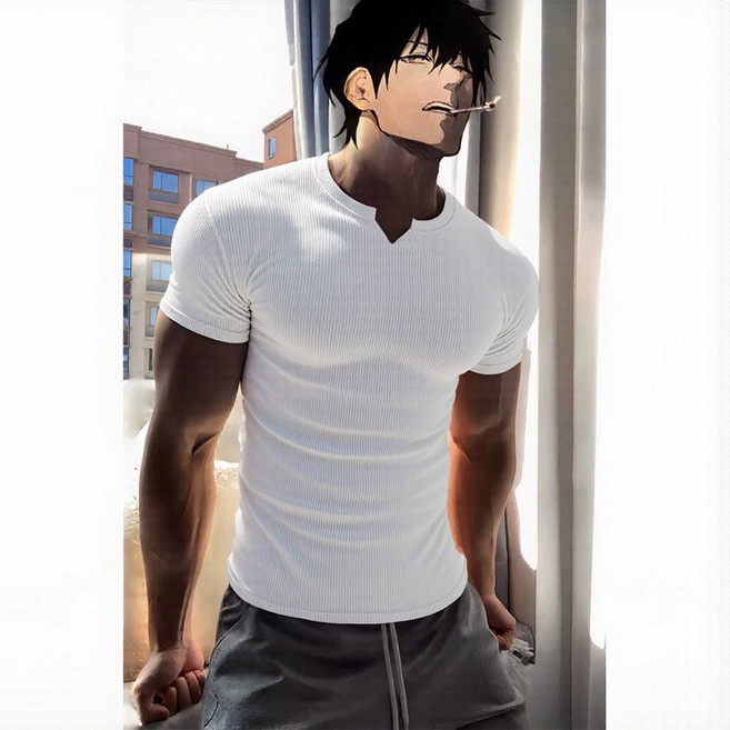 亨利衫 T恤 短袖 男士健身衣 運動肌理感抗皺彈力修身短T