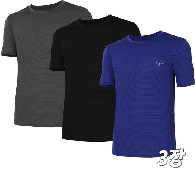 오버나인 남자 남성 여름 통기성 스판 러닝 헬스 운동 라운드 반팔 티셔츠 3P