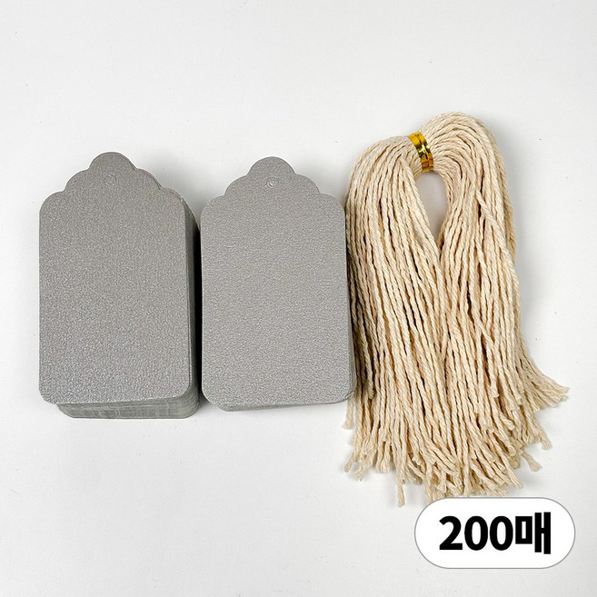 디어플레이스 파스텔 포장 종이 행택 라벨택 + 면끈, 200매, 08 실버