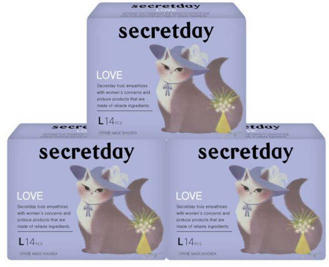 시크릿데이 러브 울트라슬림 생리대 대형 14p 3팩, 14