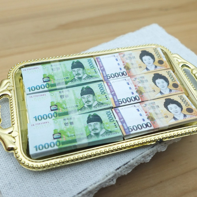 미니로 - [ 돈다발-황금쟁반세트 ] 미니어쳐 납골당 꾸미기 -금액구성 변경가능, 1.돈만구매 (만원3개 + 오만원3개)