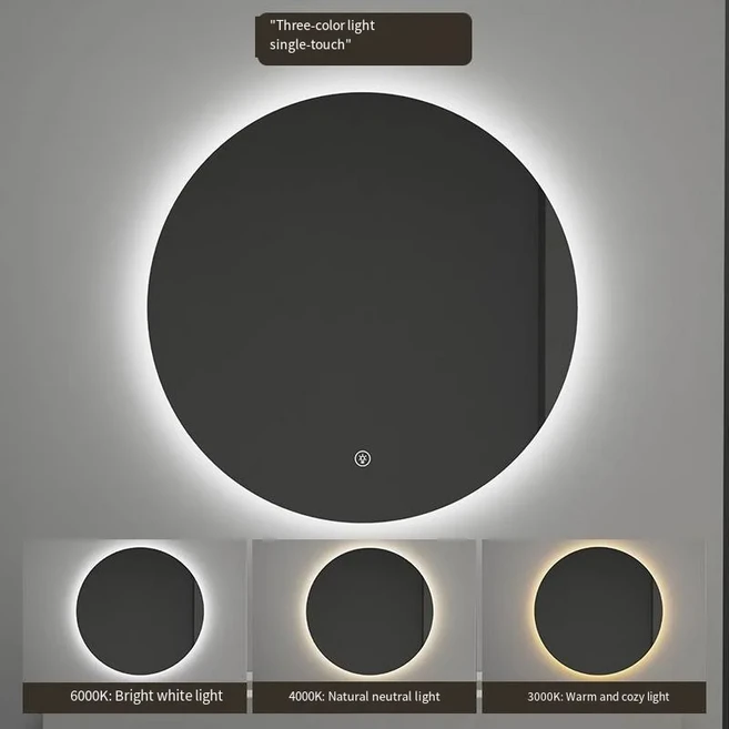 LED 욕실 거울 둥근 화장대 안 방지 밝기 조절 가능 3색 온도 메모리 벽, 02 50x50c, 01 CHINA, 07 Thr-tone light