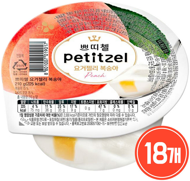 쁘띠첼 요거젤리 복숭아, 210g, 18개