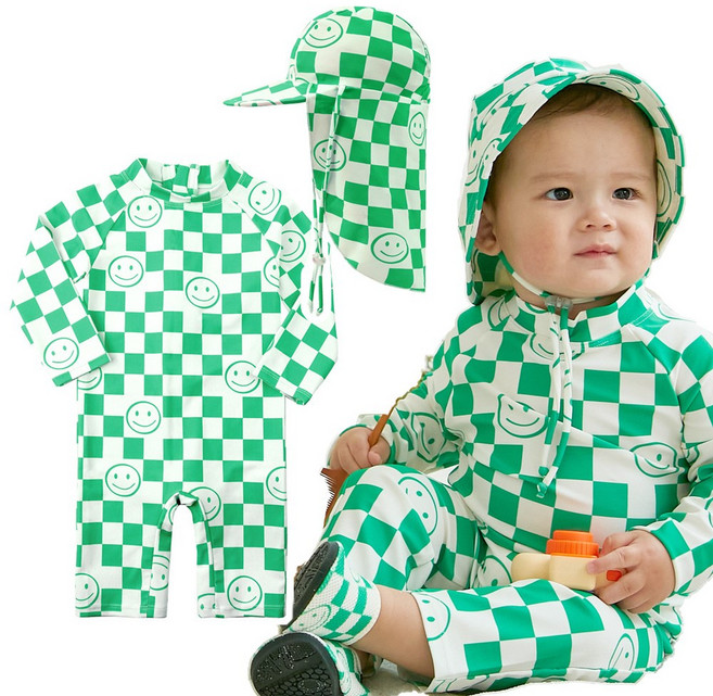 동그리 아동용 보니따 그린 유아 래쉬가드 아기 남아 수트 수영복 플랩캡 세트