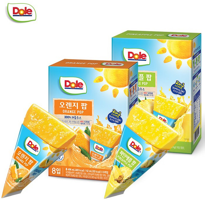 Dole 돌 후룻팝 2팩(오렌지1+파인애플1)/얼려먹는주스, 06. 파인애플 1box. 오렌지 1box, 62ml