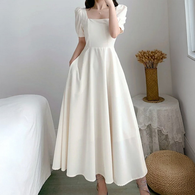 클레이스 스퀘어넥 퍼프 소매 반팔 원피스