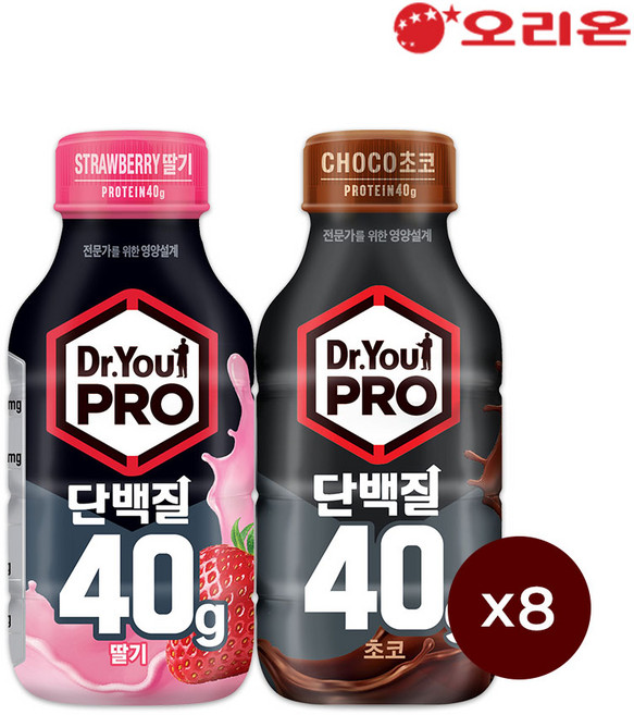 닥터유프로 단백질드링크 40g 딸기 (350ml) x 8개 + 닥터유프로 단백질드링크 40g 초코 (350ml) x 8개, 16개