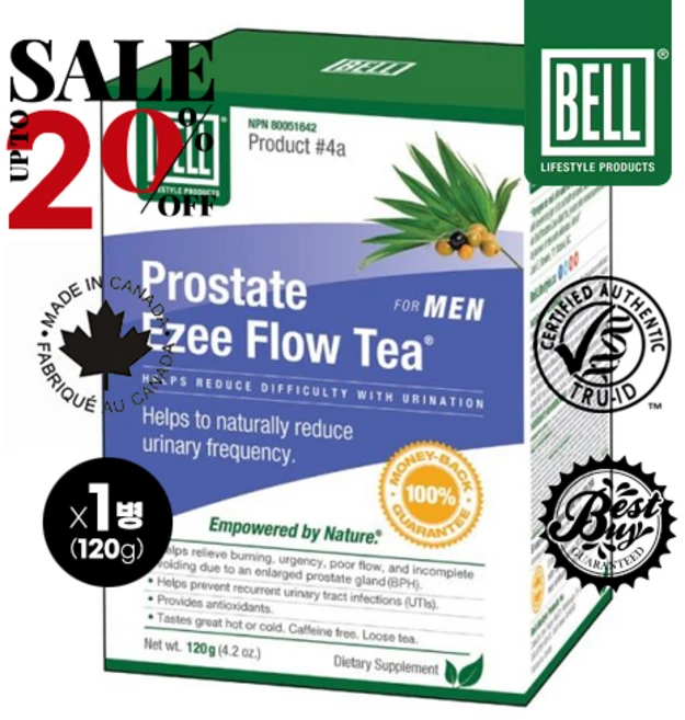 캐나다 남성을 위한 천연허브 벨 라이프스타일 자연처방 전립선 건강 이지 플로우 차 120g Bell Prostate Ezee Flow Tea for Men, 120g x 1박스, 1개 - 쿠팡