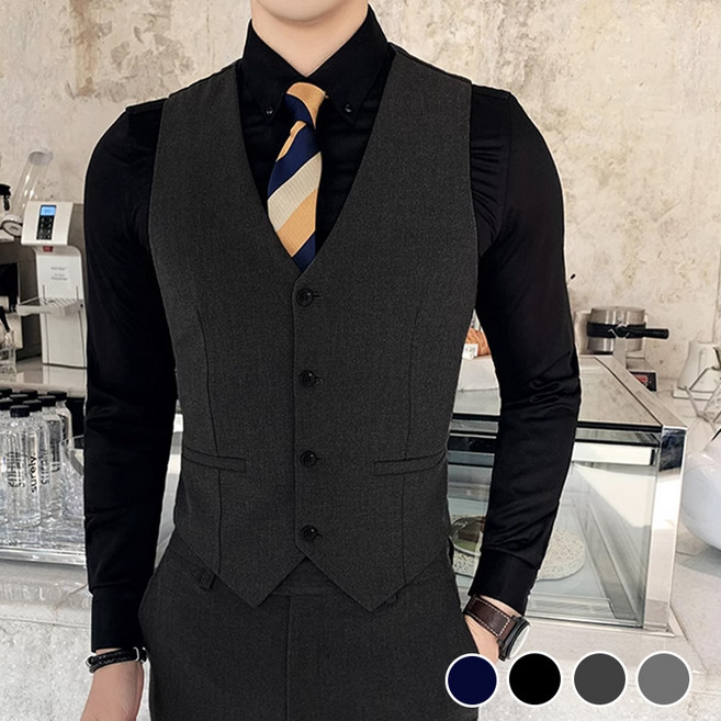 고급 남성 베스트 정장조끼 빅사이즈 브이넥 턱시도조끼