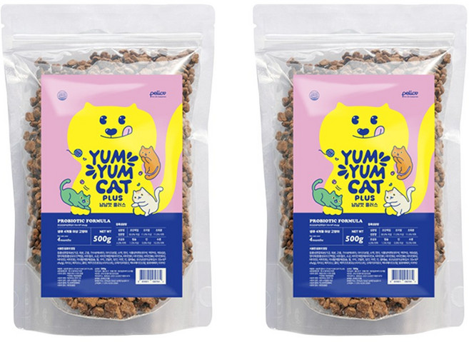 펠리코 냠냠캣 플러스 고양이사료 길고양이 길냥이 대용량, 2개, 500g