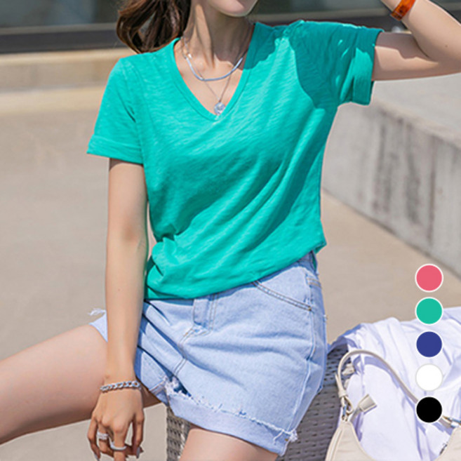 [나크21] (55~120) 슬라브면 반팔 브이넥 티셔츠 KO12-T-02