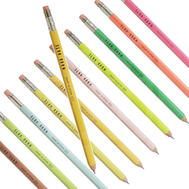 우드 샤프 0.5mm 낱개 1개 연필 모양 샤프펜 목재 상단노크 지우개내장 파스텔 컬러 필기구 선물, 파스텔핑크