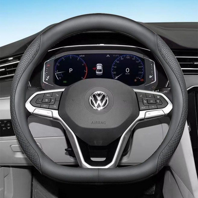 폭스바겐 전차종 호환 프리미엄 나파 가죽 카본 핸들커버, D컷 (VW-01), 블랙 엠보