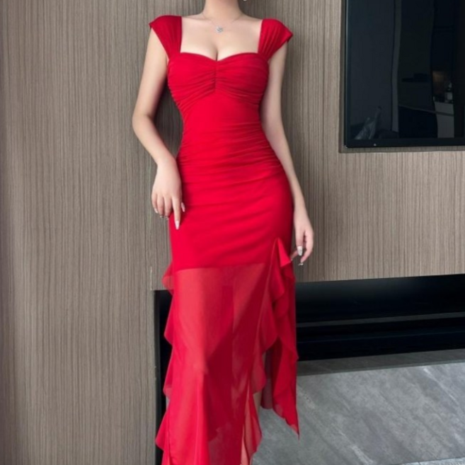 레이디 매직(lady magic) 섹시 나이트 쉬폰 트임 롱 원피스 이브닝 파티 드레스