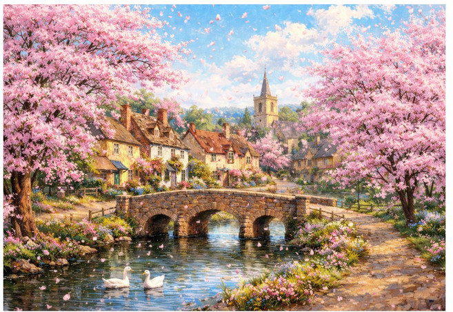 퍼즐갤러리 벚꽃이 만개한 평온한 마을 1000조각 직소퍼즐 PG1060, 1개, 퍼즐단품 액자없음, 1000피스